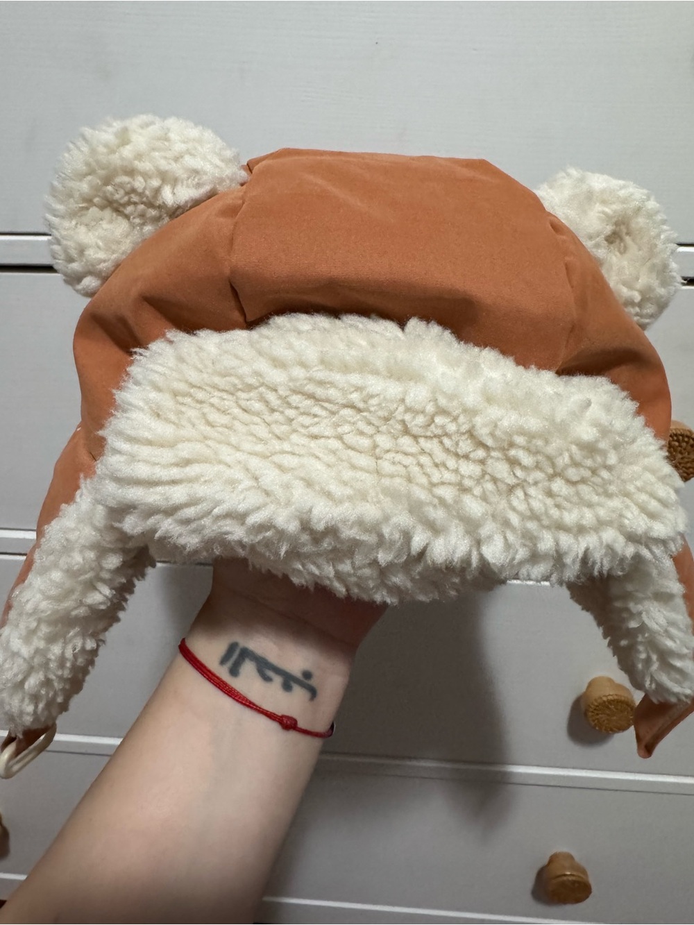 Kids Sherpa-Lined Trapper Hat in Rust and Cream